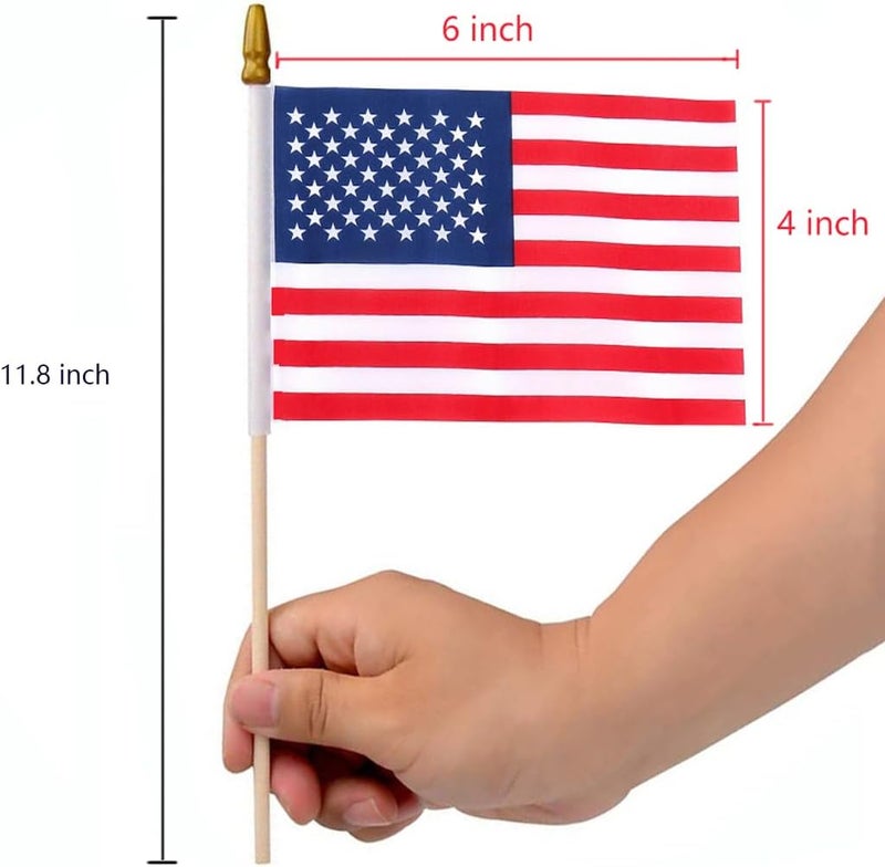 Uelfbaby 12 pcs 4x6 Inch American Flags on Sticks, Mini Handheld US Flags Stick with Solid Wooden Pole Safety Spear Tip for Yard, Memorial Day, Independence Day Decoration,4th of July Outdoor Decor - Image 3